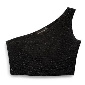 PrettyLittleThing Black Sparkle One-Shoulder Top